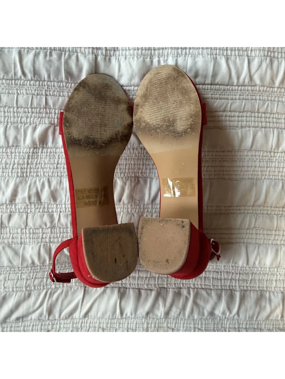 City Classified Red Faux Suede Ankle Strap Block Heel Sandals Size 9
